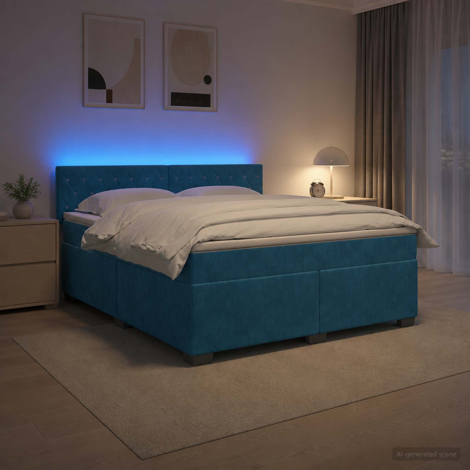 vidaXL Łóżko Box Spring z materacem i LED niebieski 180 x 200 cm Welur