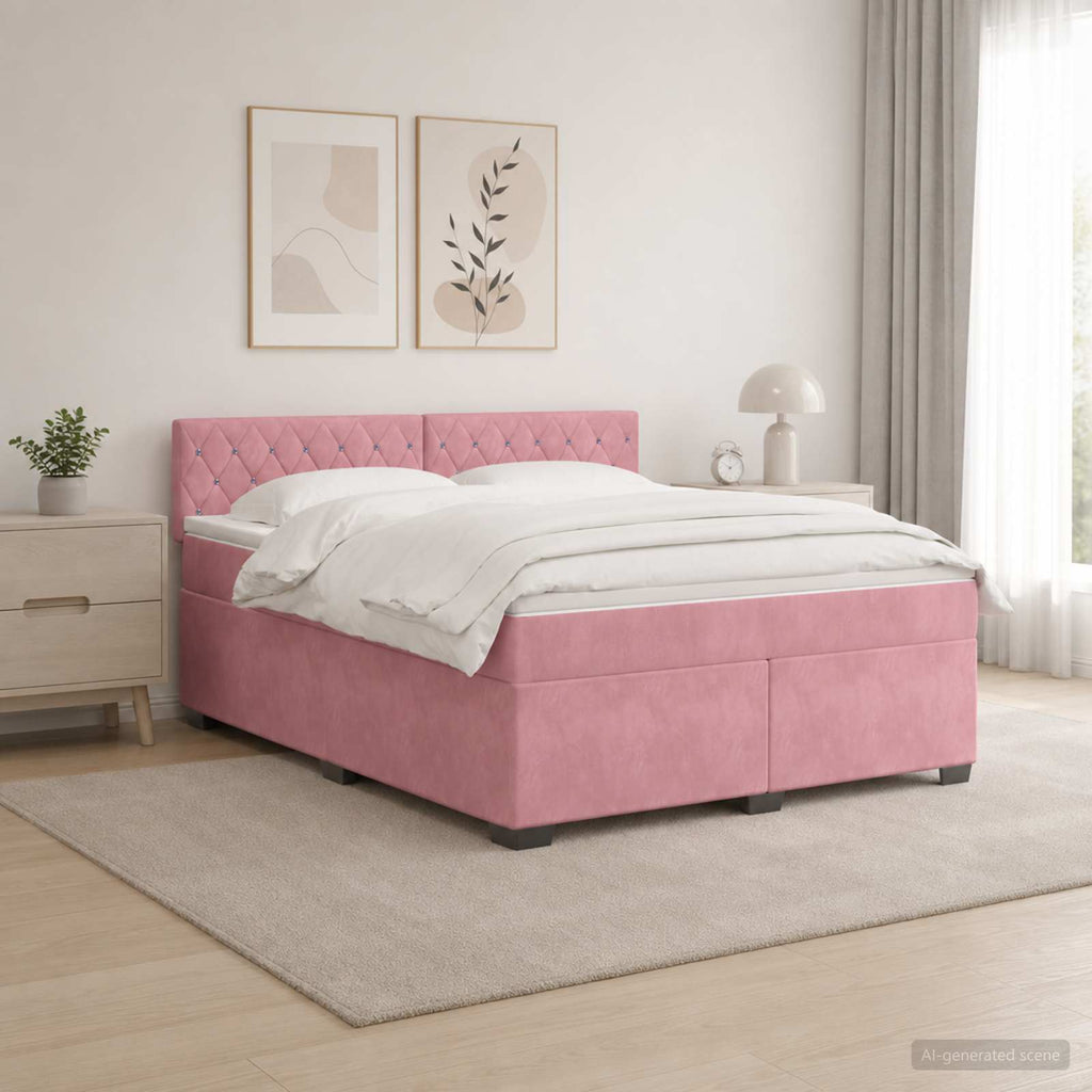vidaXL Łóżko Box Spring z materacem i LED różowy 160 x 200 cm Welur