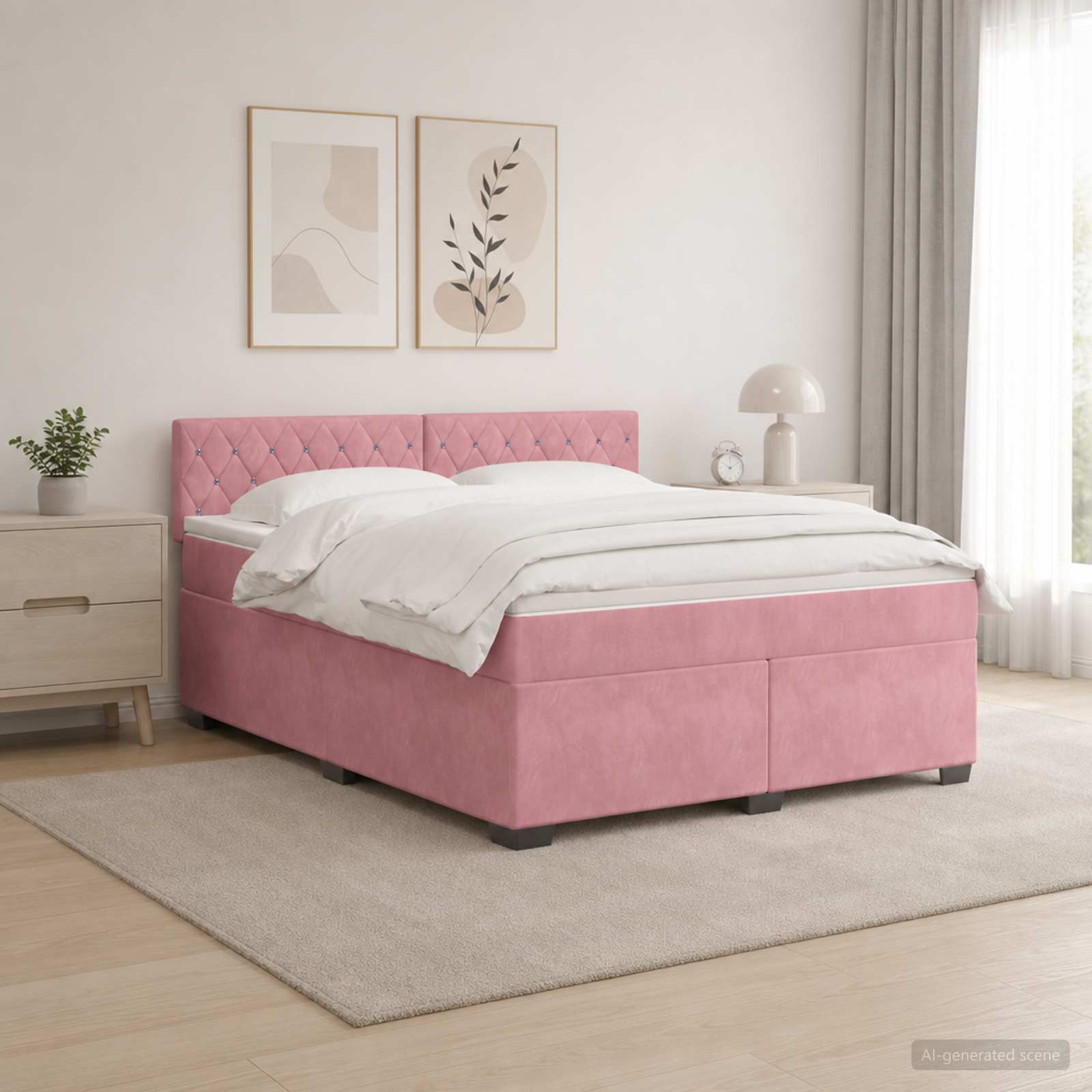 vidaXL Łóżko Box Spring z materacem i LED różowy 160 x 200 cm Welur