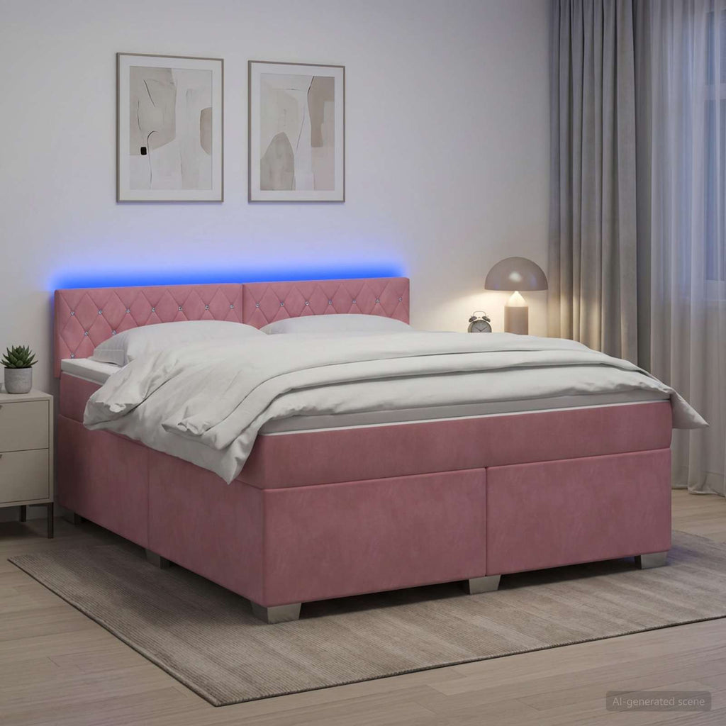 vidaXL Łóżko Box Spring z materacem i LED różowy 160 x 200 cm Welur