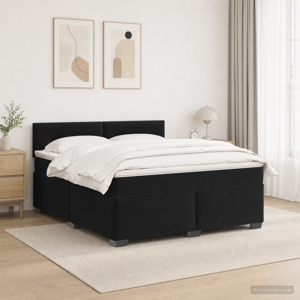 vidaXL Łóżko Box Spring z materacem i LED Czarny 160 x 200 cm Welur