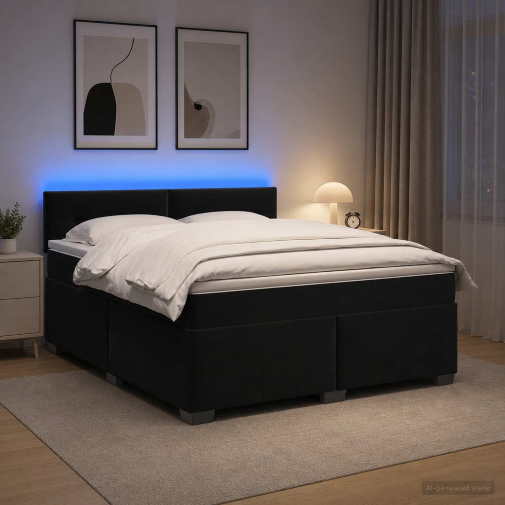 vidaXL Łóżko Box Spring z materacem i LED Czarny 160 x 200 cm Welur