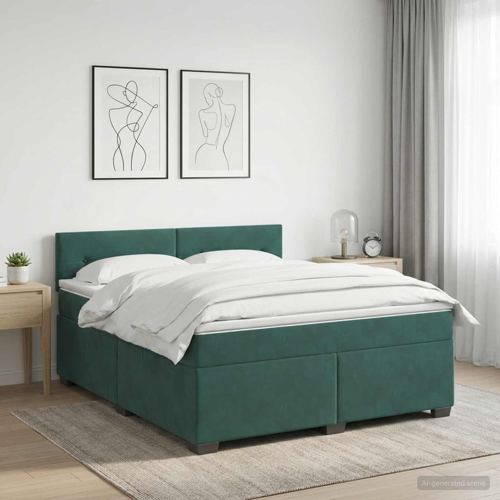 vidaXL Łóżko Box Spring z materacem i LED Ciemnozielony 160 x 200 cm