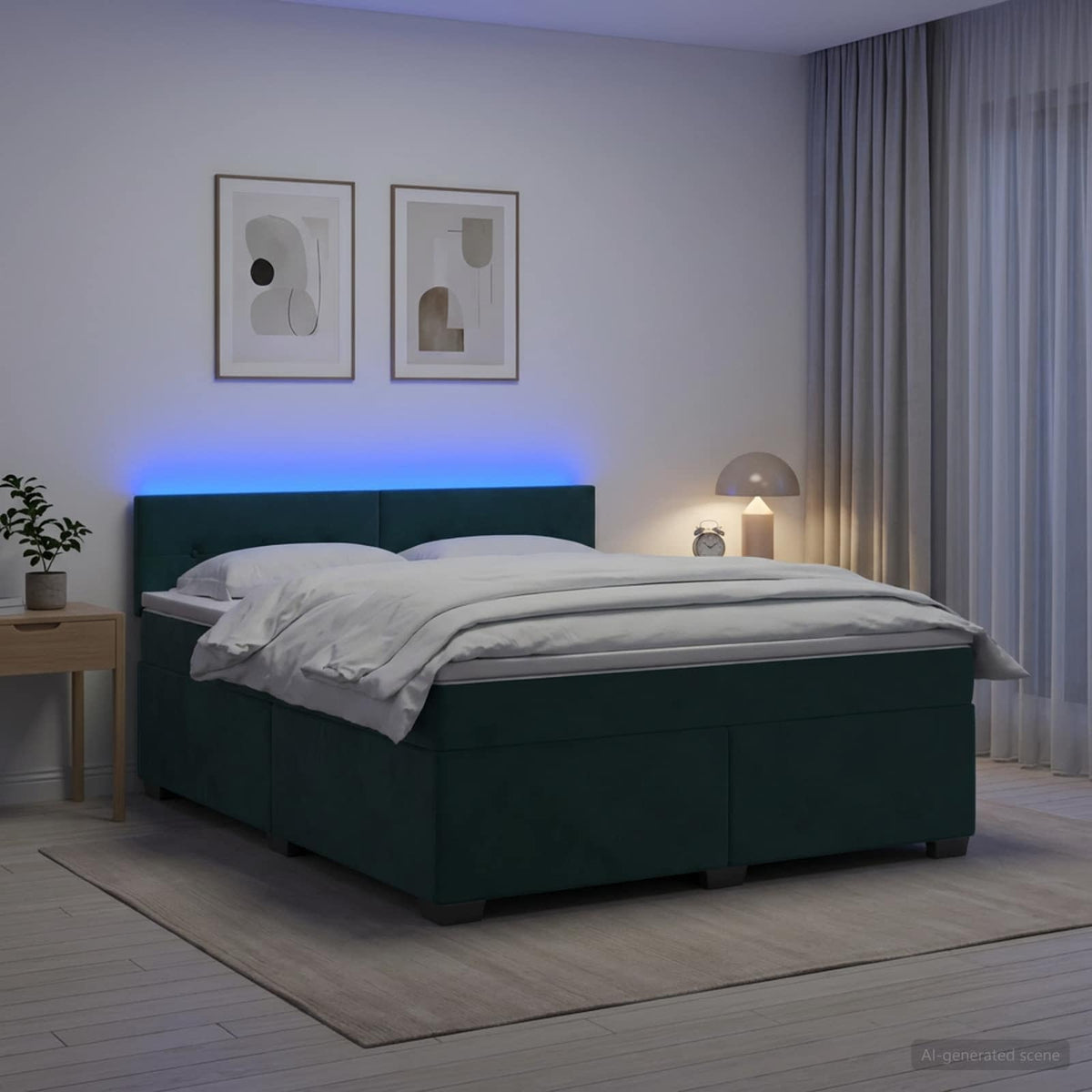 vidaXL Łóżko Box Spring z materacem i LED Ciemnozielony 160 x 200 cm