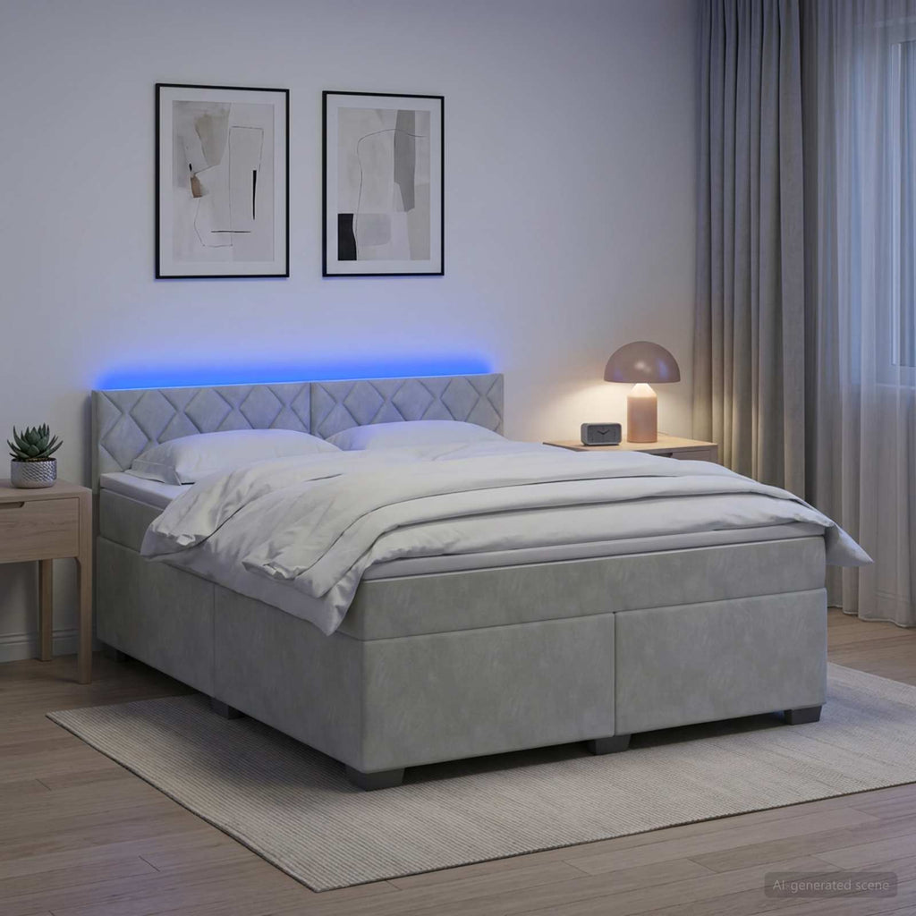 vidaXL Łóżko Box Spring z materacem i LED jasnoszary 160 x 200 cm