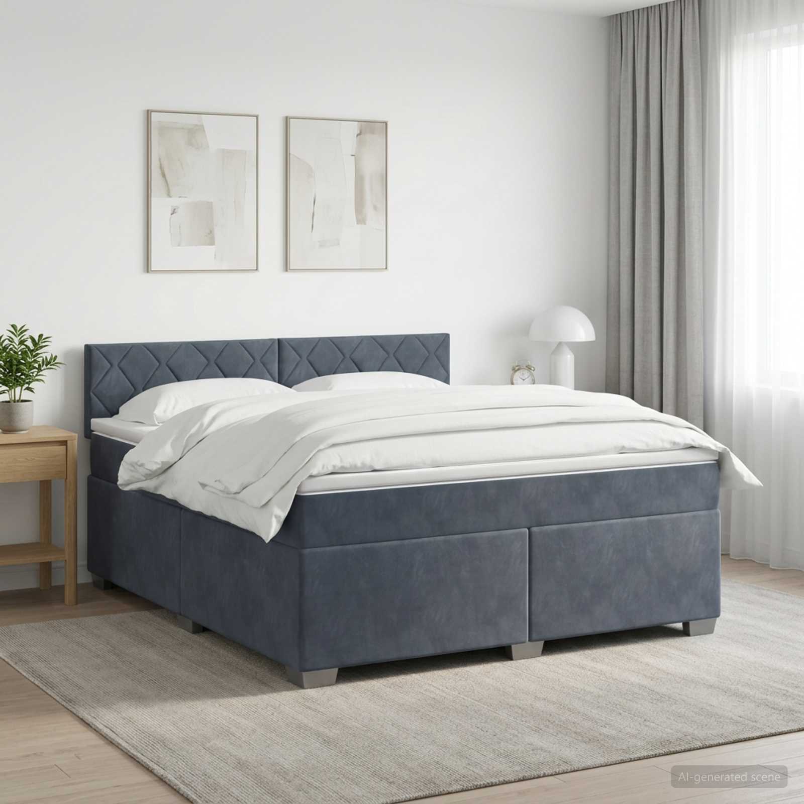 vidaXL Łóżko Box Spring z materacem i LED ciemnoszary 180 x 200 cm
