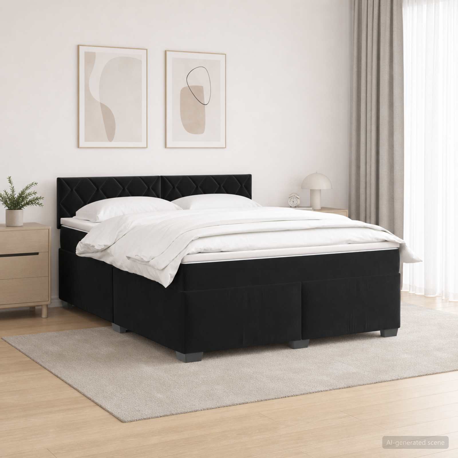 vidaXL Łóżko Box Spring z materacem i LED Czarny 160 x 200 cm Welur