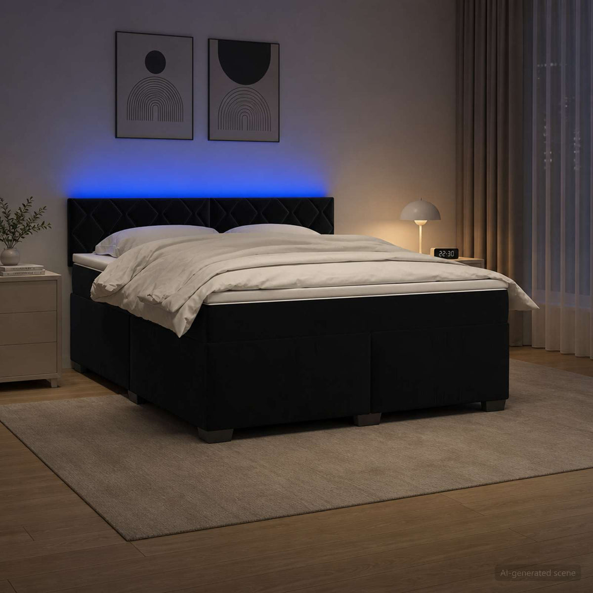 vidaXL Łóżko Box Spring z materacem i LED Czarny 160 x 200 cm Welur