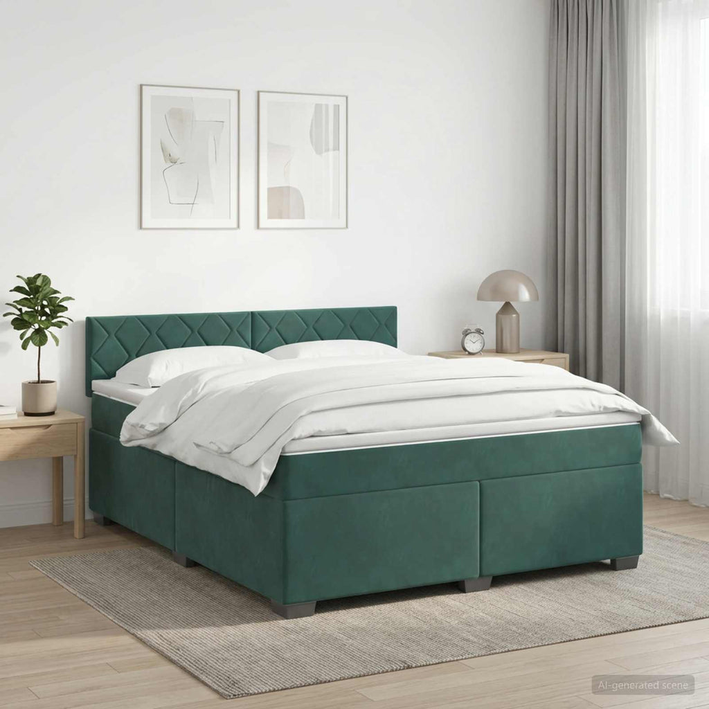 vidaXL Łóżko Box Spring z materacem i LED Ciemnozielony 160 x 200 cm