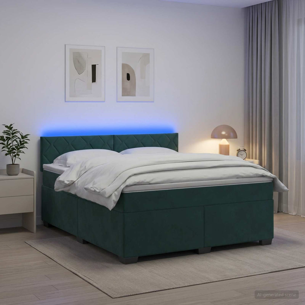 vidaXL Łóżko Box Spring z materacem i LED Ciemnozielony 160 x 200 cm