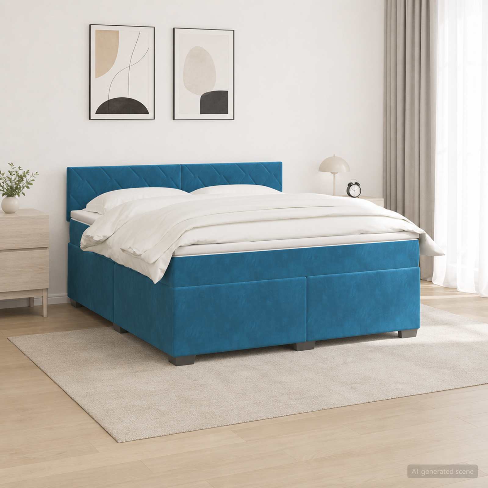 vidaXL Łóżko Box Spring z materacem i LED niebieski 140 x 200 cm Welur
