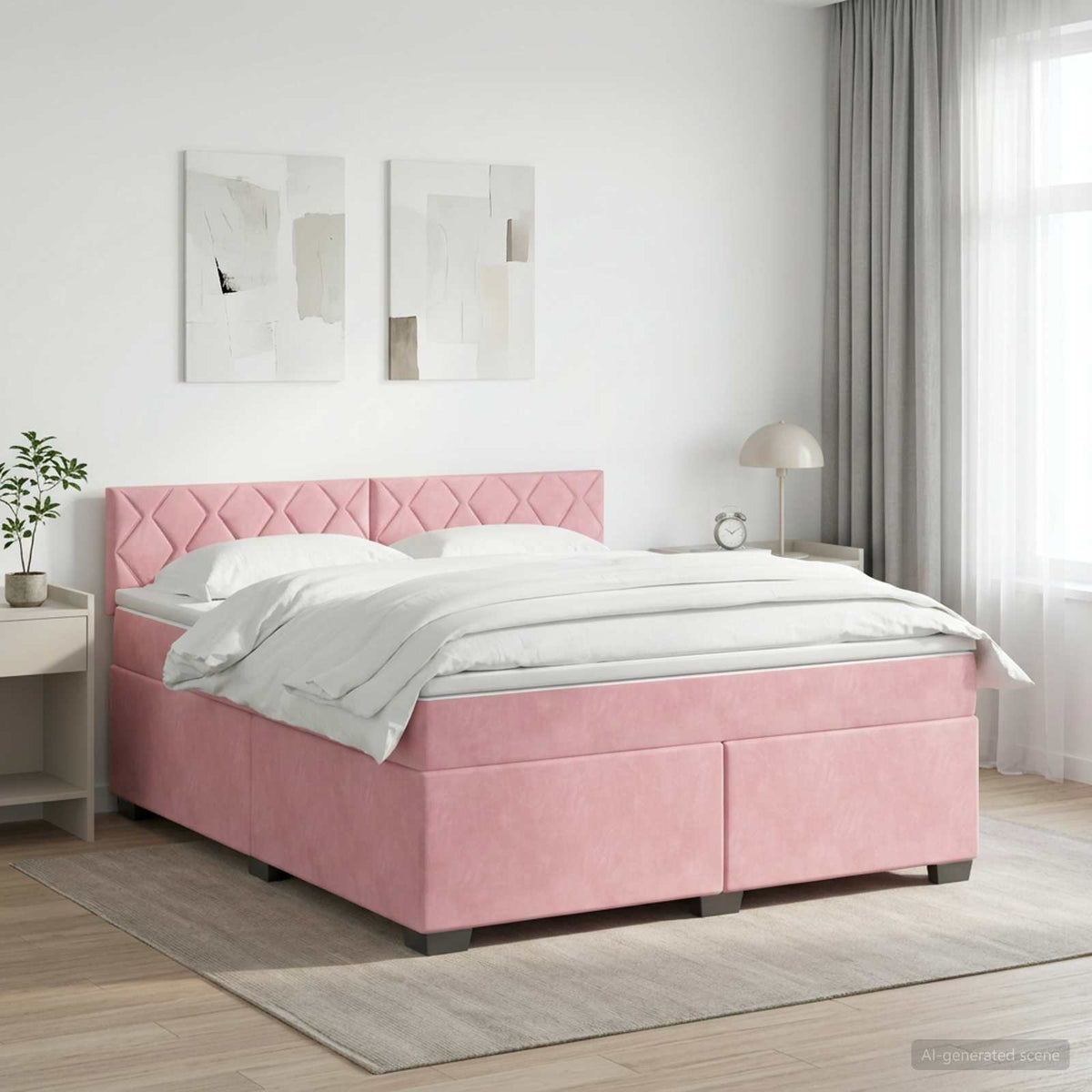 vidaXL Łóżko Box Spring z materacem i LED różowy 140 x 200 cm Welur