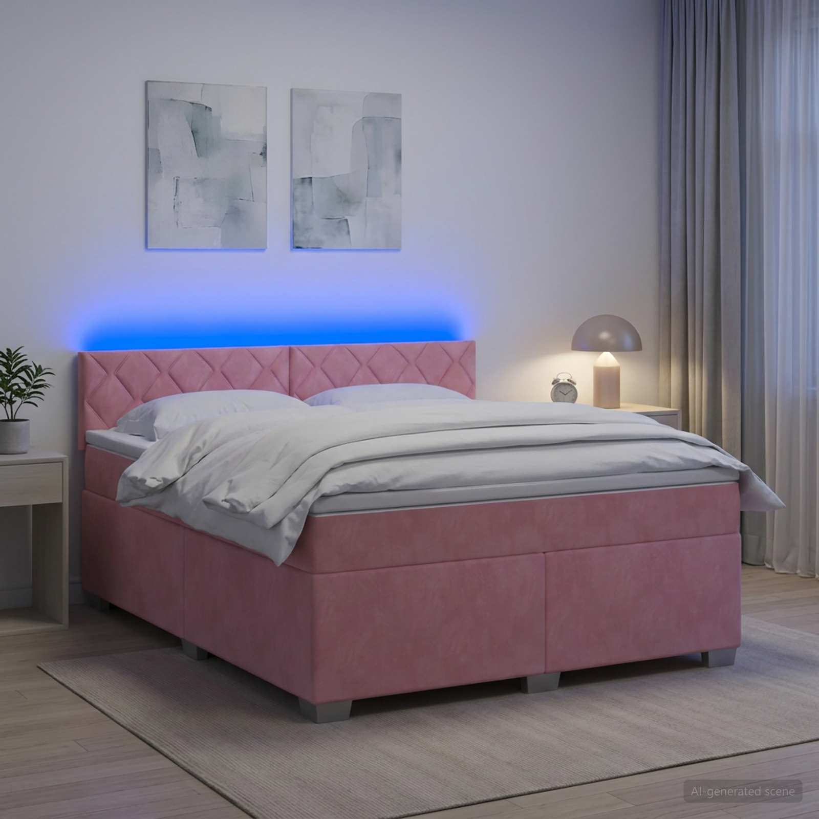 vidaXL Łóżko Box Spring z materacem i LED różowy 160 x 200 cm Welur