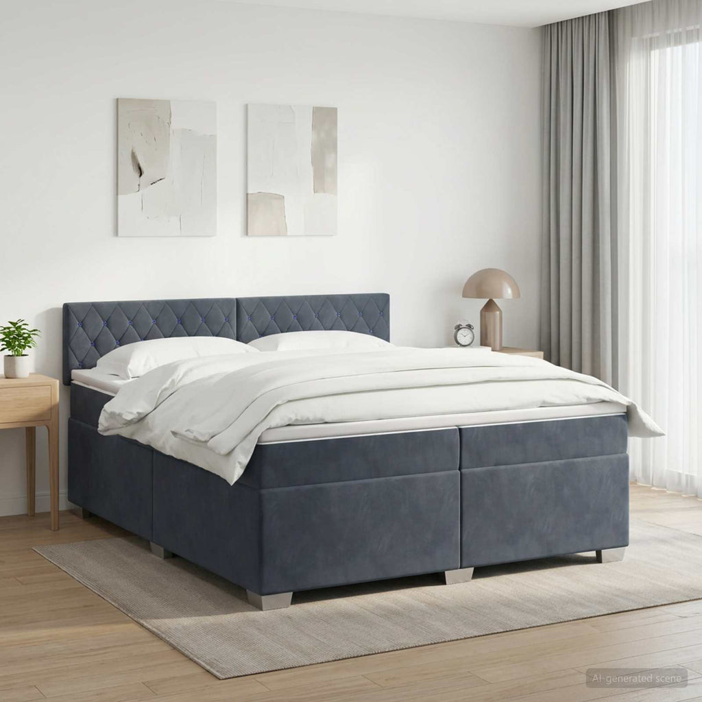 vidaXL Łóżko Box Spring z materacem i LED ciemnoszary 200 x 200 cm