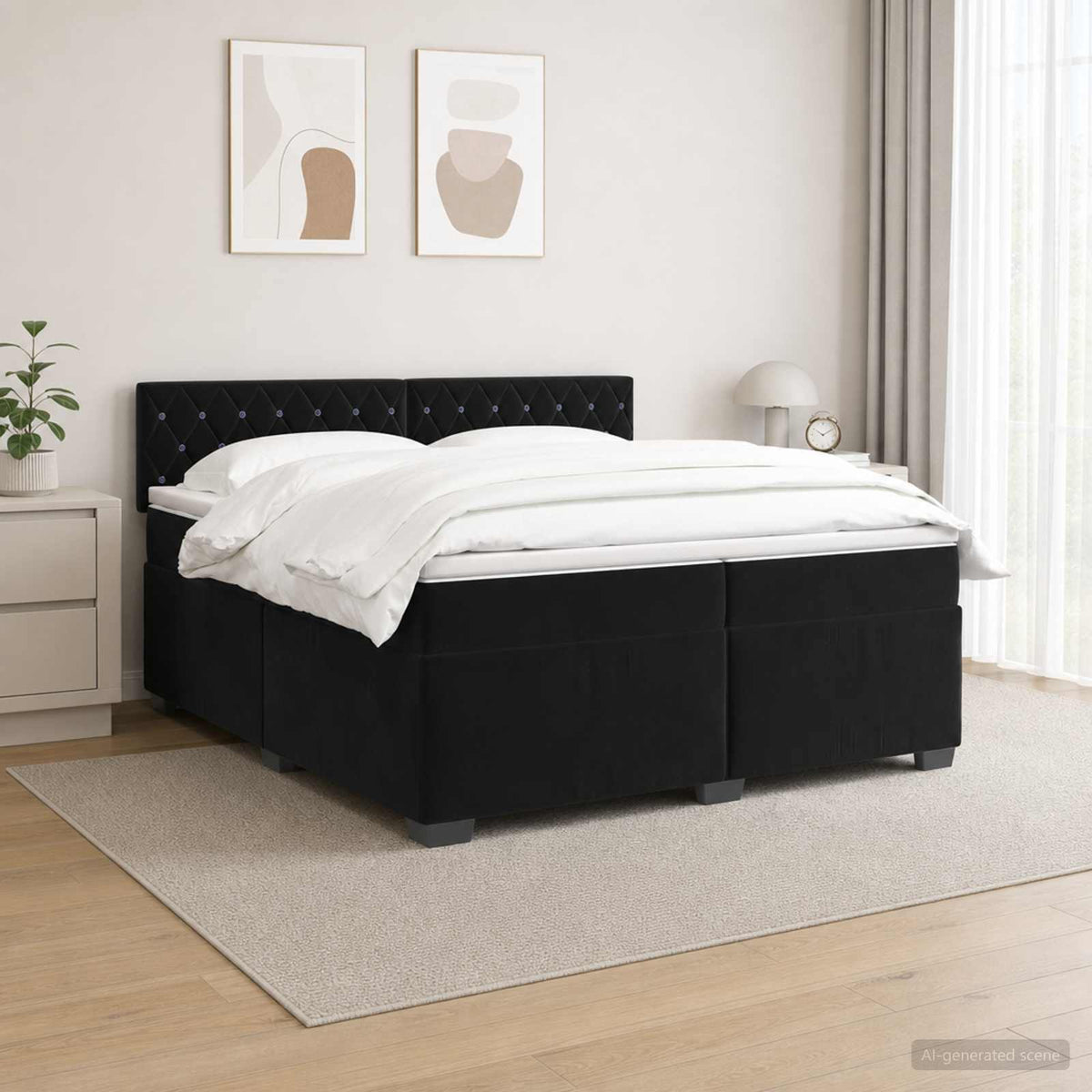 vidaXL Łóżko Box Spring z materacem i LED Czarny 200 x 200 cm Welur