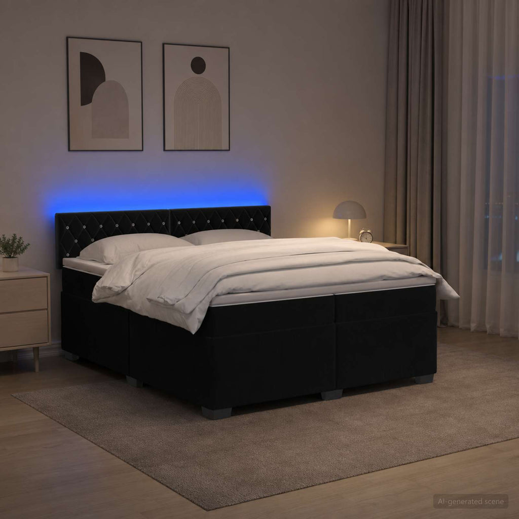 vidaXL Łóżko Box Spring z materacem i LED Czarny 200 x 200 cm Welur