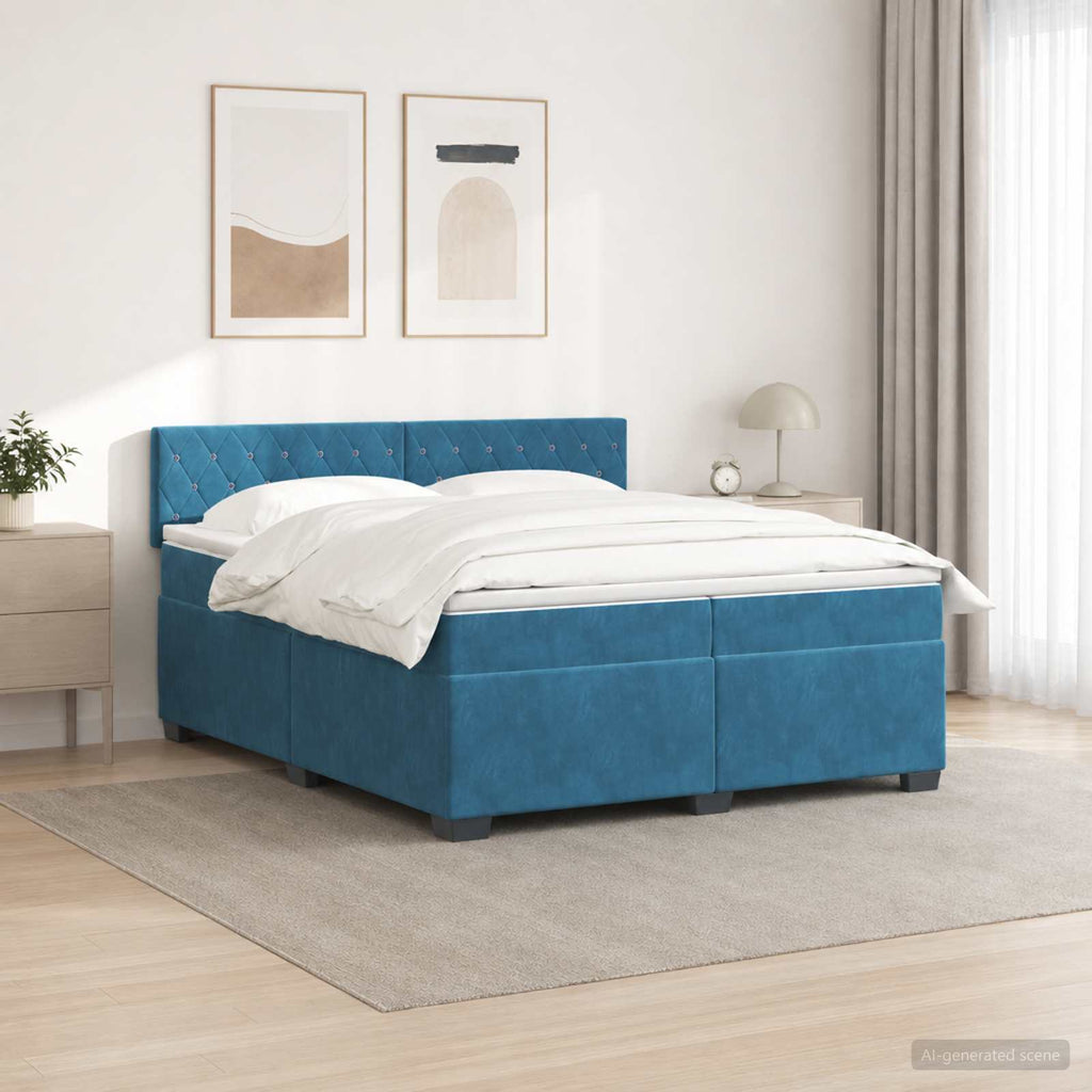 vidaXL Łóżko Box Spring z materacem i LED niebieski 200 x 200 cm Welur