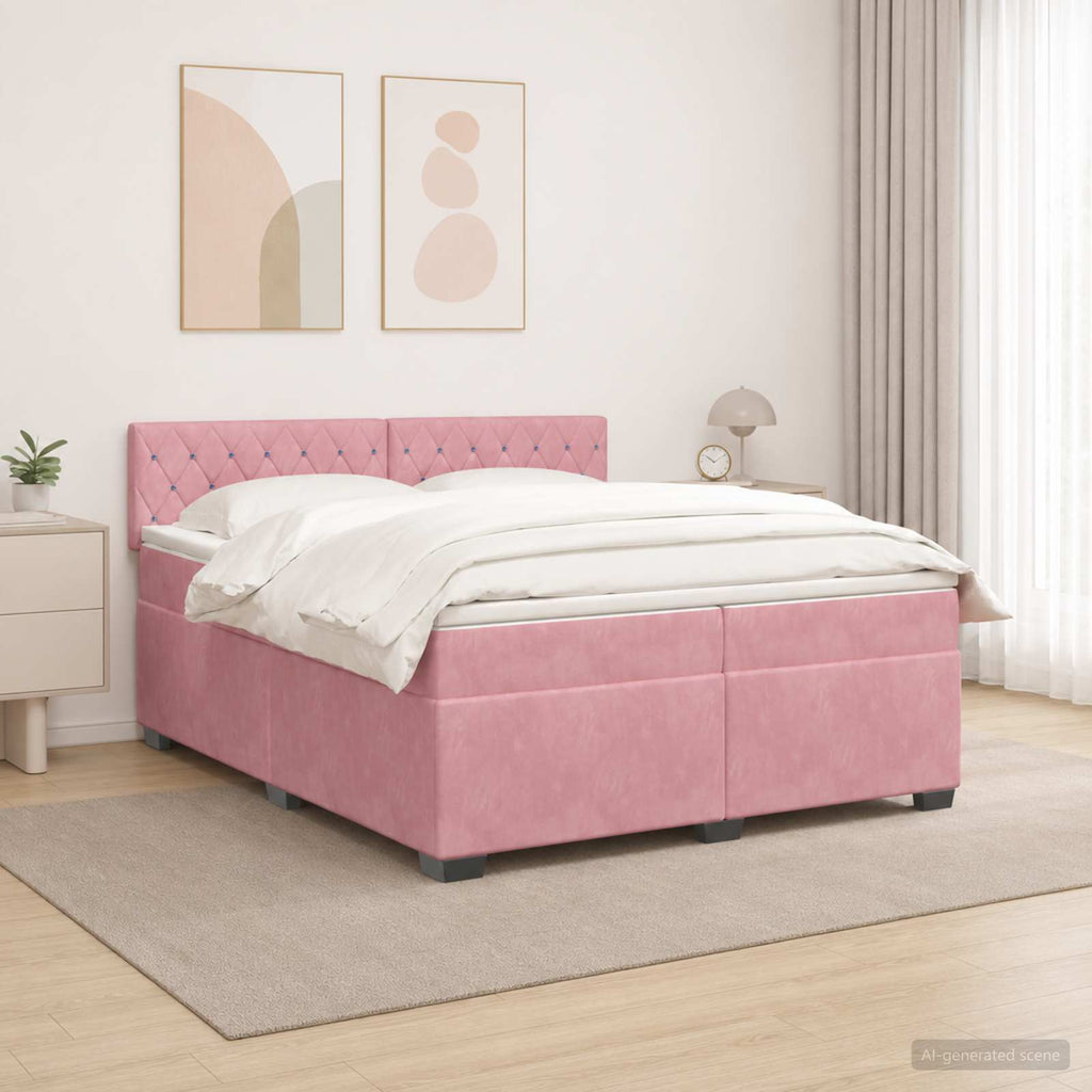 vidaXL Łóżko Box Spring z materacem i LED różowy 200 x 200 cm Welur