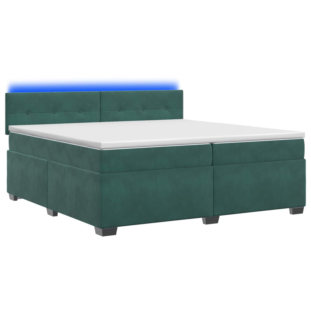 vidaXL Łóżko Box Spring z materacem i LED Ciemnozielony 200 x 200 cm