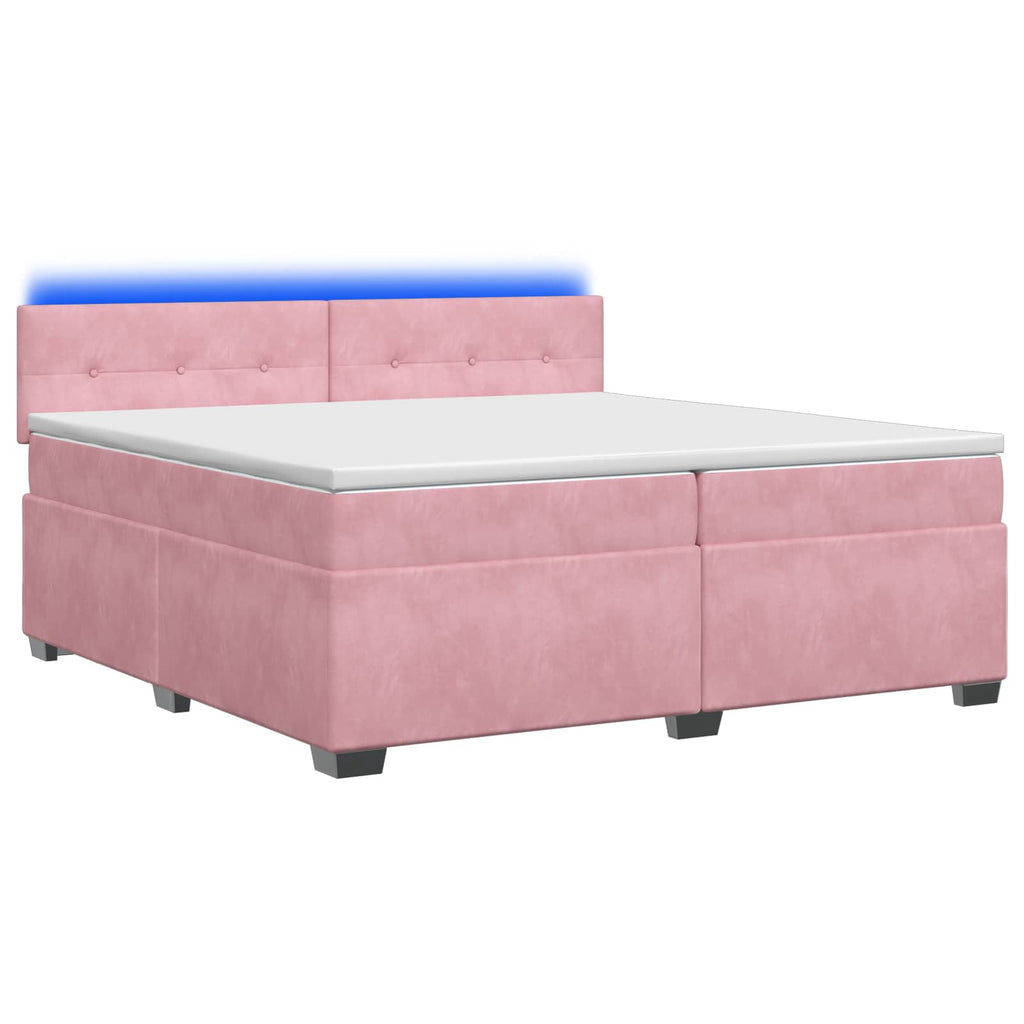 vidaXL Łóżko Box Spring z materacem i LED różowy 200 x 200 cm Welur