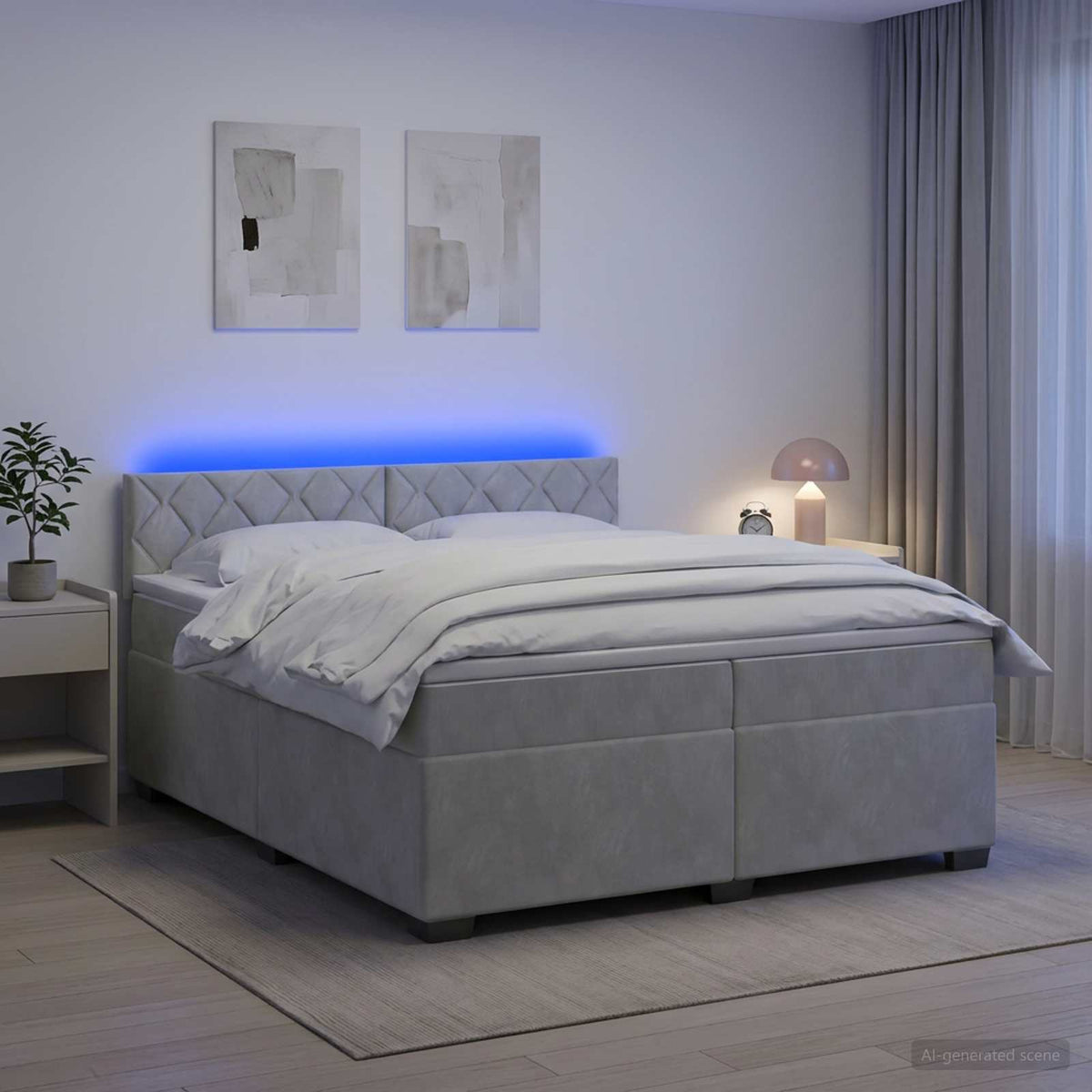 vidaXL Łóżko Box Spring z materacem i LED jasnoszary 200 x 200 cm