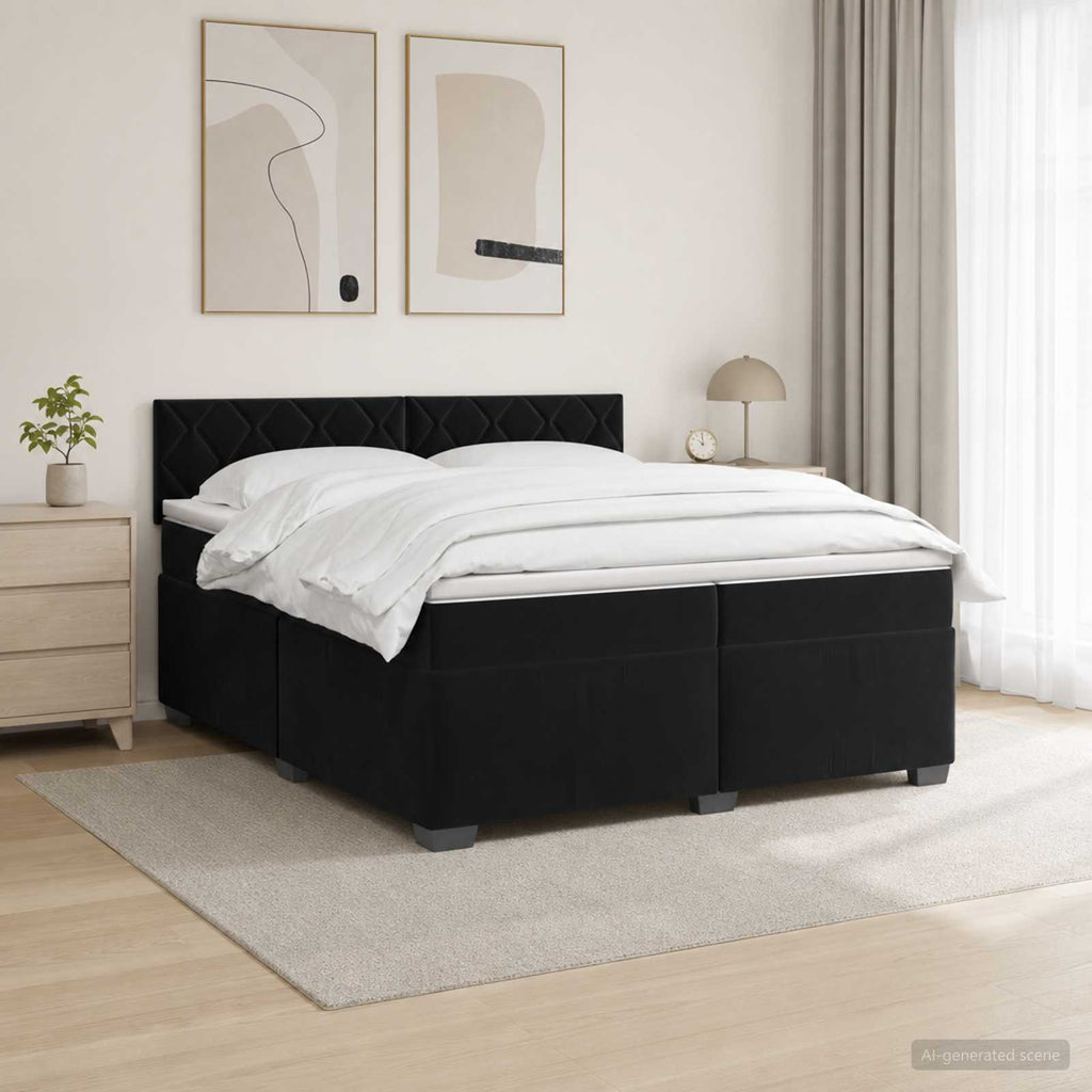 vidaXL Łóżko Box Spring z materacem i LED Czarny 200 x 200 cm Welur