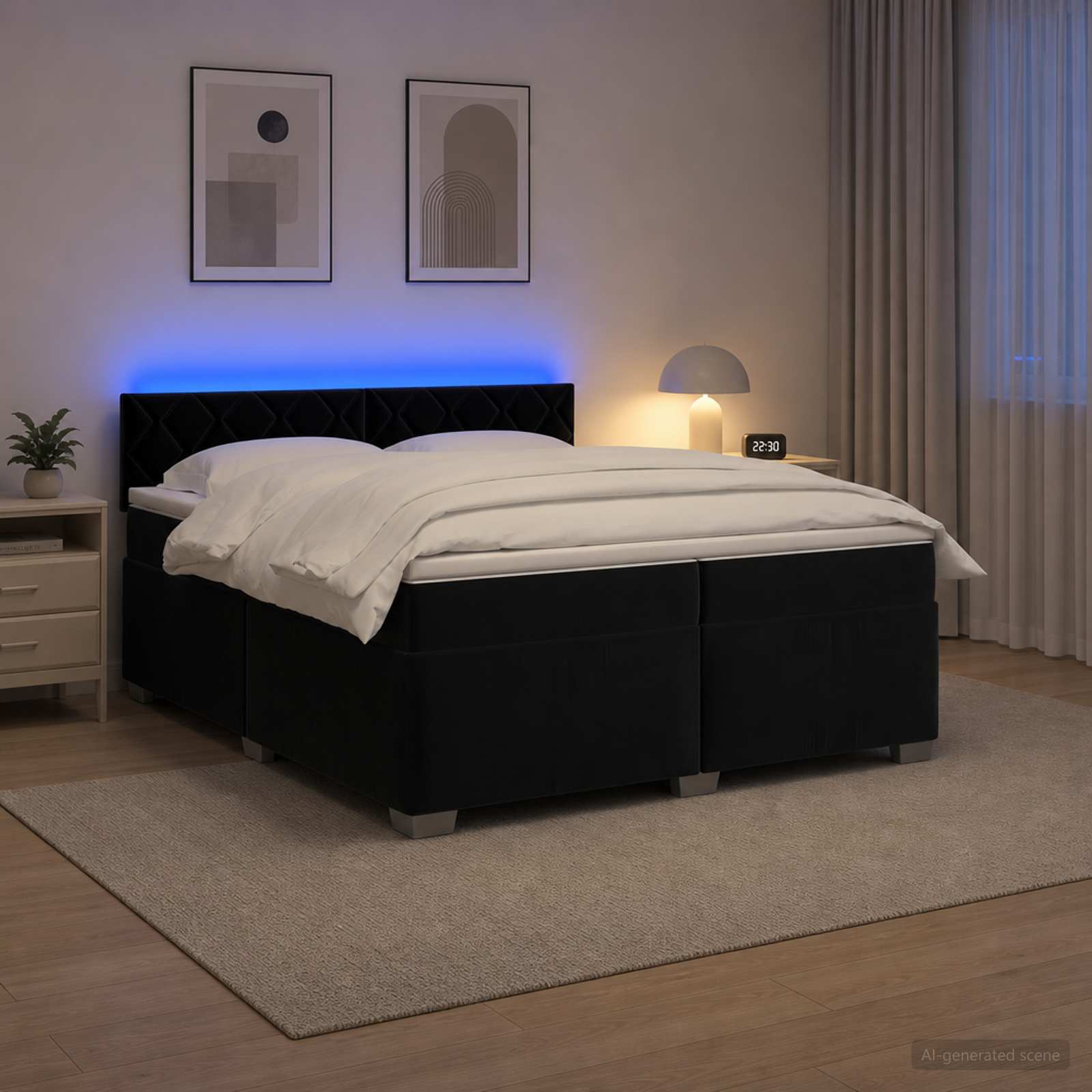 vidaXL Łóżko Box Spring z materacem i LED Czarny 200 x 200 cm Welur