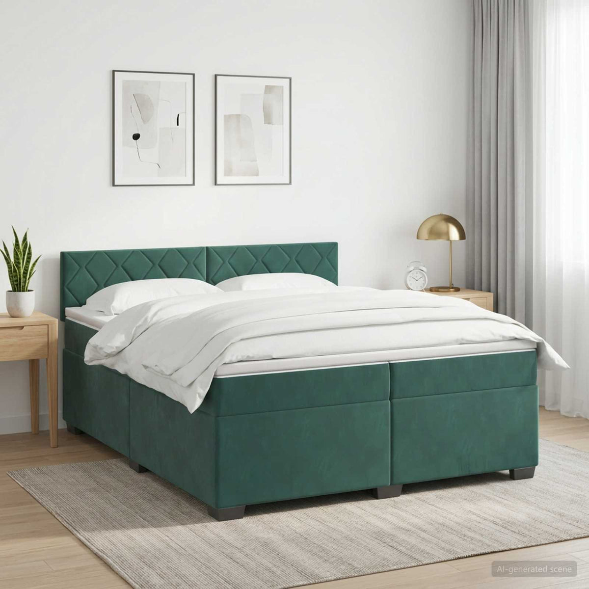 vidaXL Łóżko Box Spring z materacem i LED Ciemnozielony 200 x 200 cm