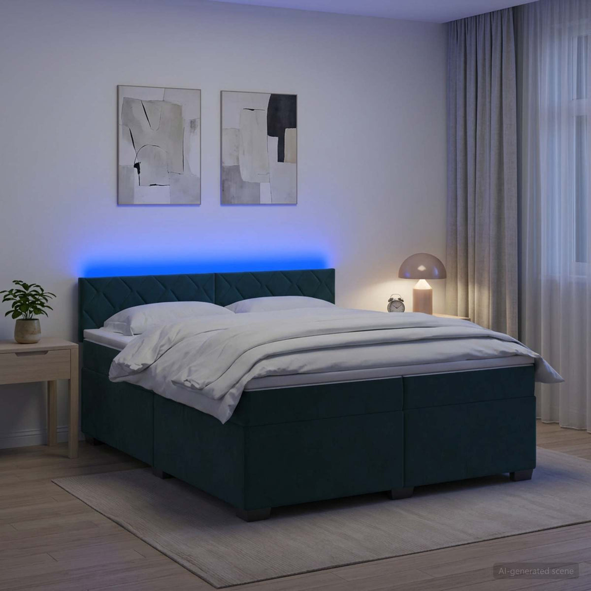 vidaXL Łóżko Box Spring z materacem i LED Ciemnozielony 200 x 200 cm