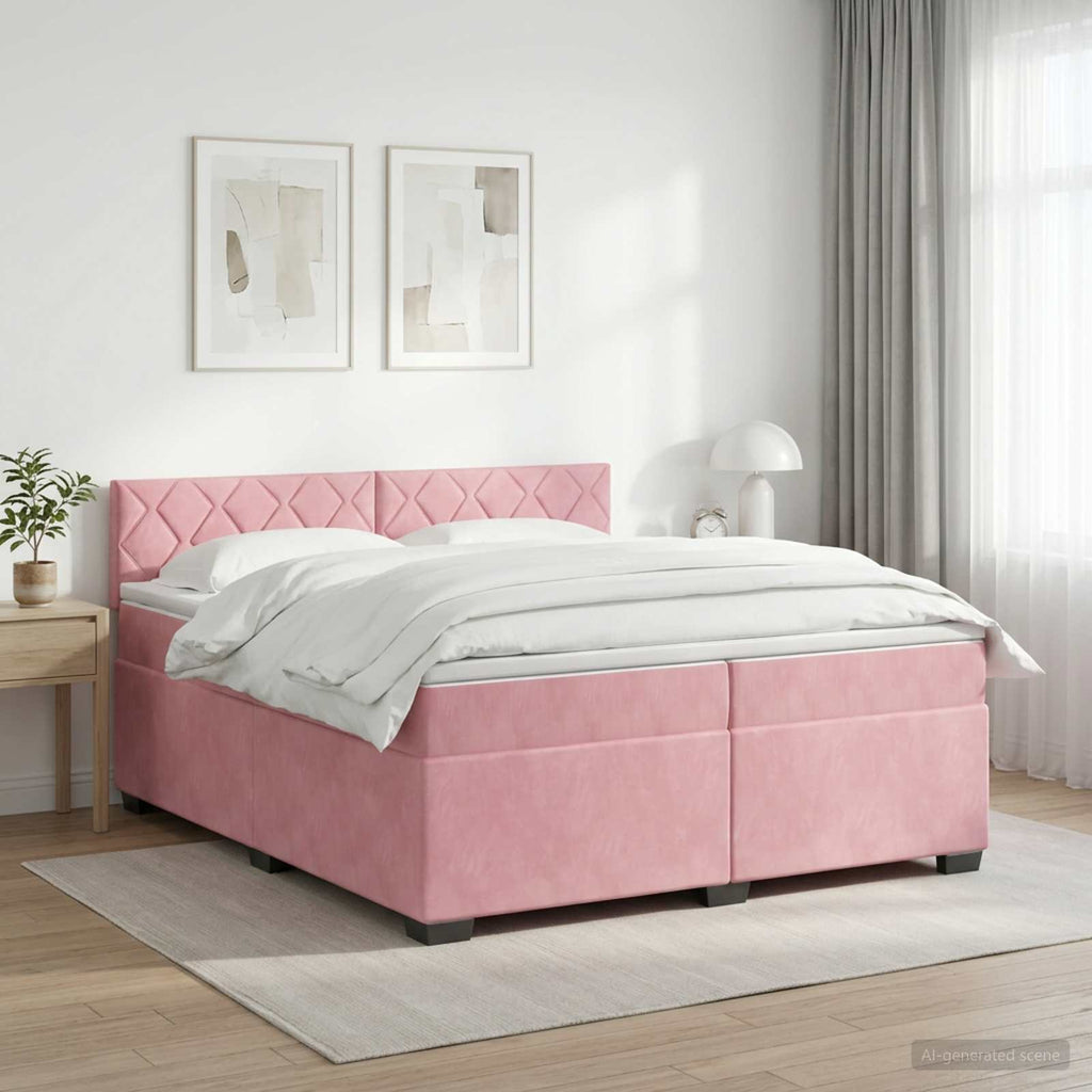 vidaXL Łóżko Box Spring z materacem i LED różowy 200 x 200 cm Welur