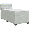 vidaXL Łóżko Box Spring z materacem i LED jasnoszary Pojedynczy Welur