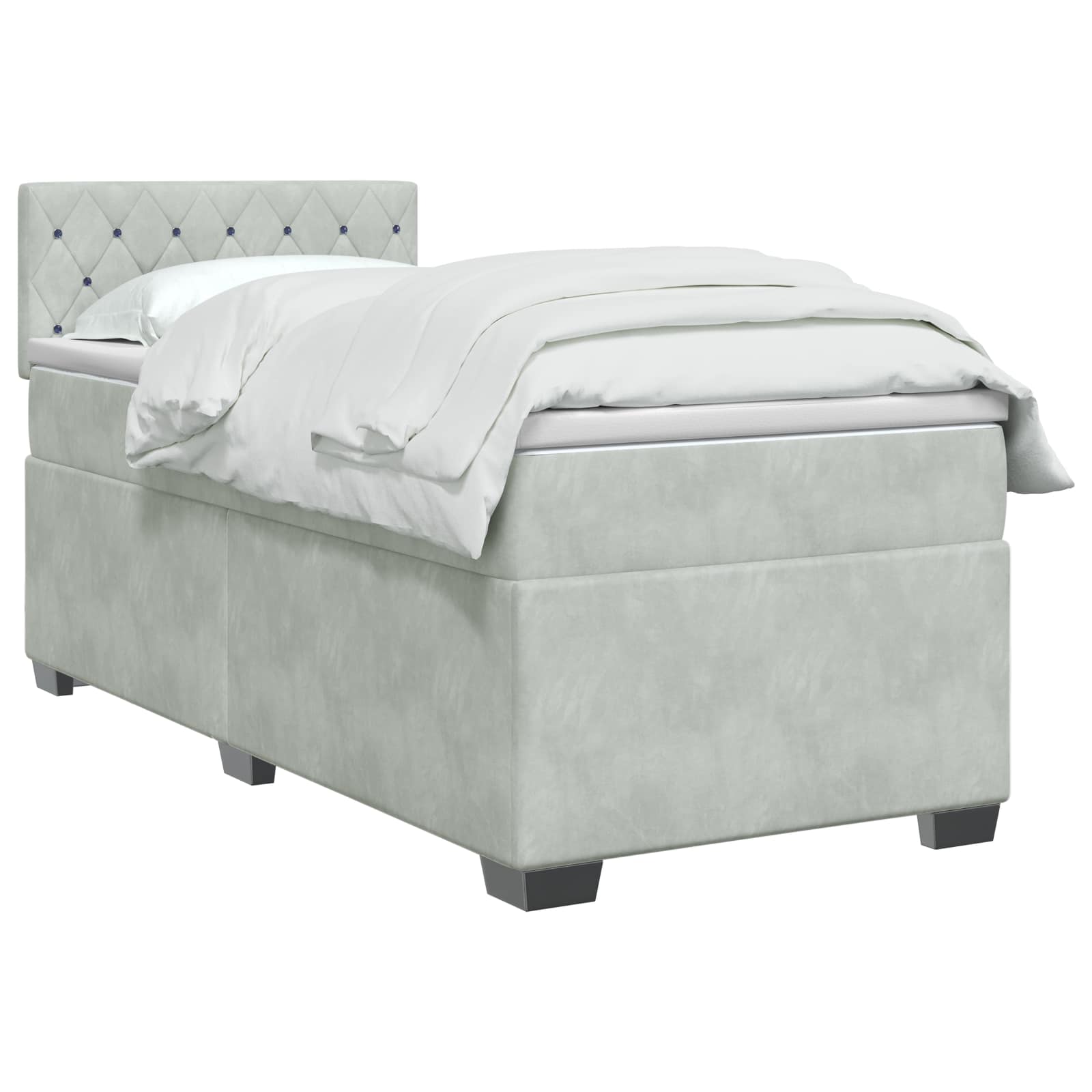 vidaXL Łóżko Box Spring z materacem i LED jasnoszary Pojedynczy Welur