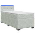 vidaXL Łóżko Box Spring z materacem i LED jasnoszary Pojedynczy Welur
