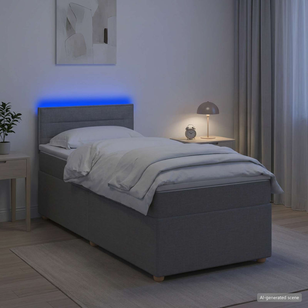 vidaXL Łóżko Box Spring z materacem i LED jasnoszary 90 x 190 cm