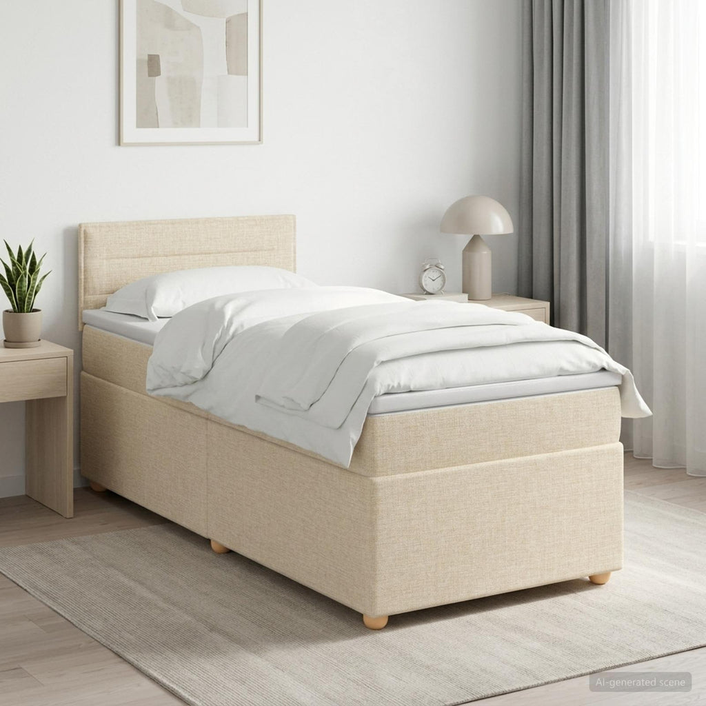 vidaXL Łóżko kontynentalne z materacem kremowy 90 x 200 cm tkanina