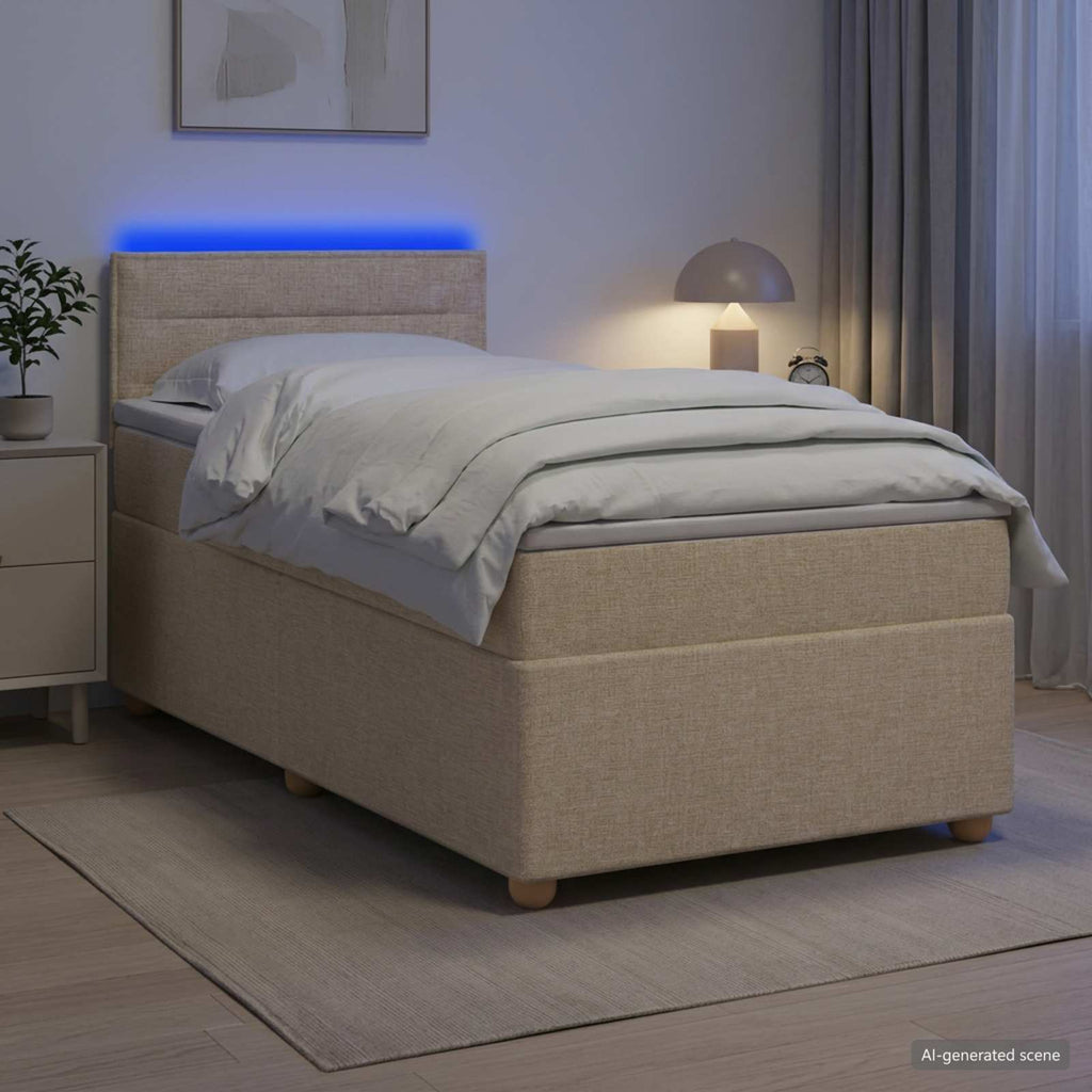 vidaXL Łóżko kontynentalne z materacem kremowy 90 x 200 cm tkanina