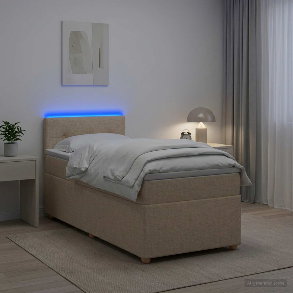 vidaXL Łóżko kontynentalne z materacem kremowy 90 x 200 cm tkanina