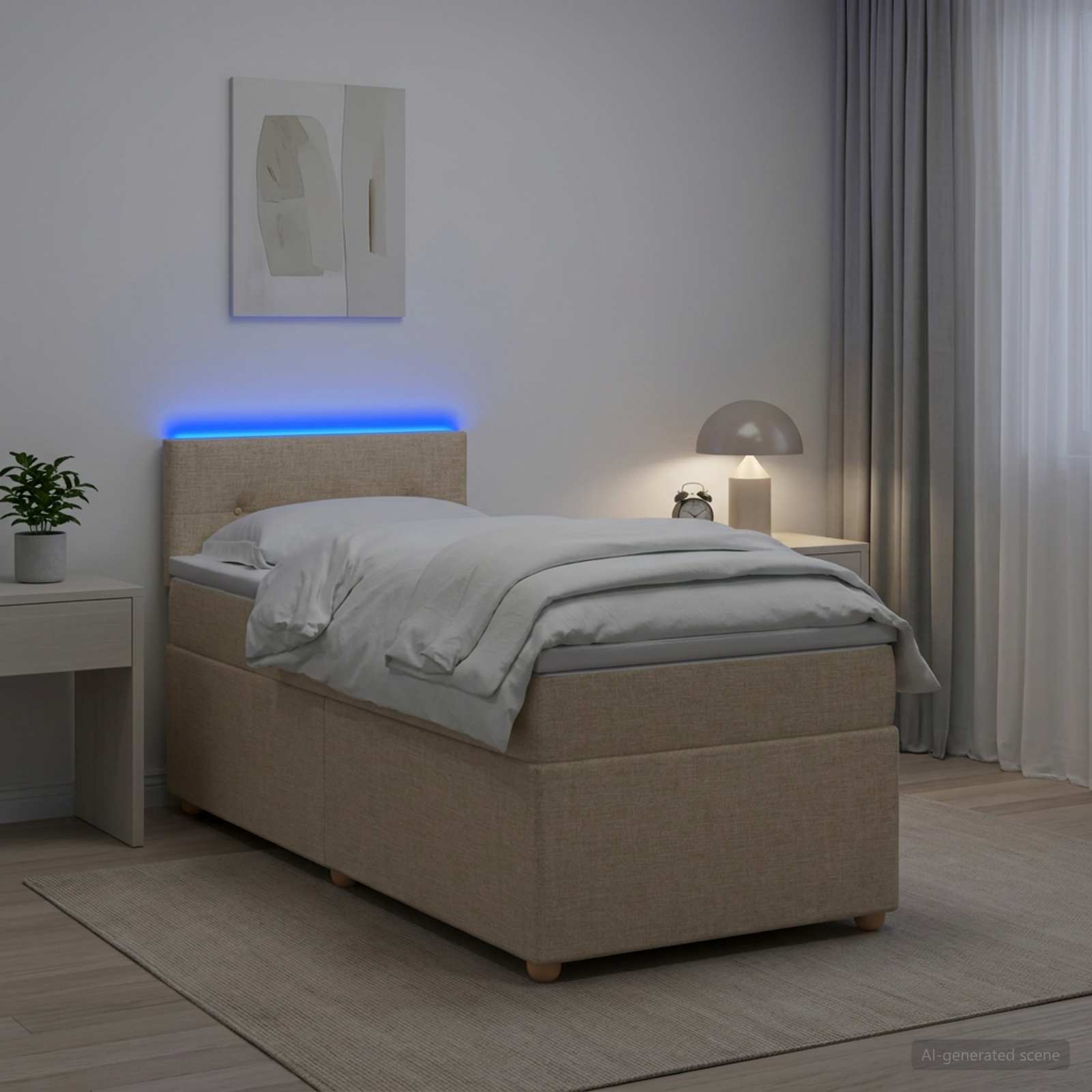 vidaXL Łóżko kontynentalne z materacem kremowy 90 x 200 cm tkanina