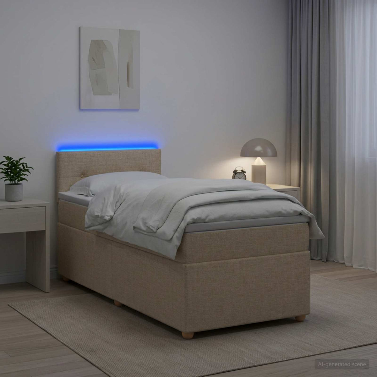 vidaXL Łóżko kontynentalne z materacem kremowy 100 x 200 cm tkanina