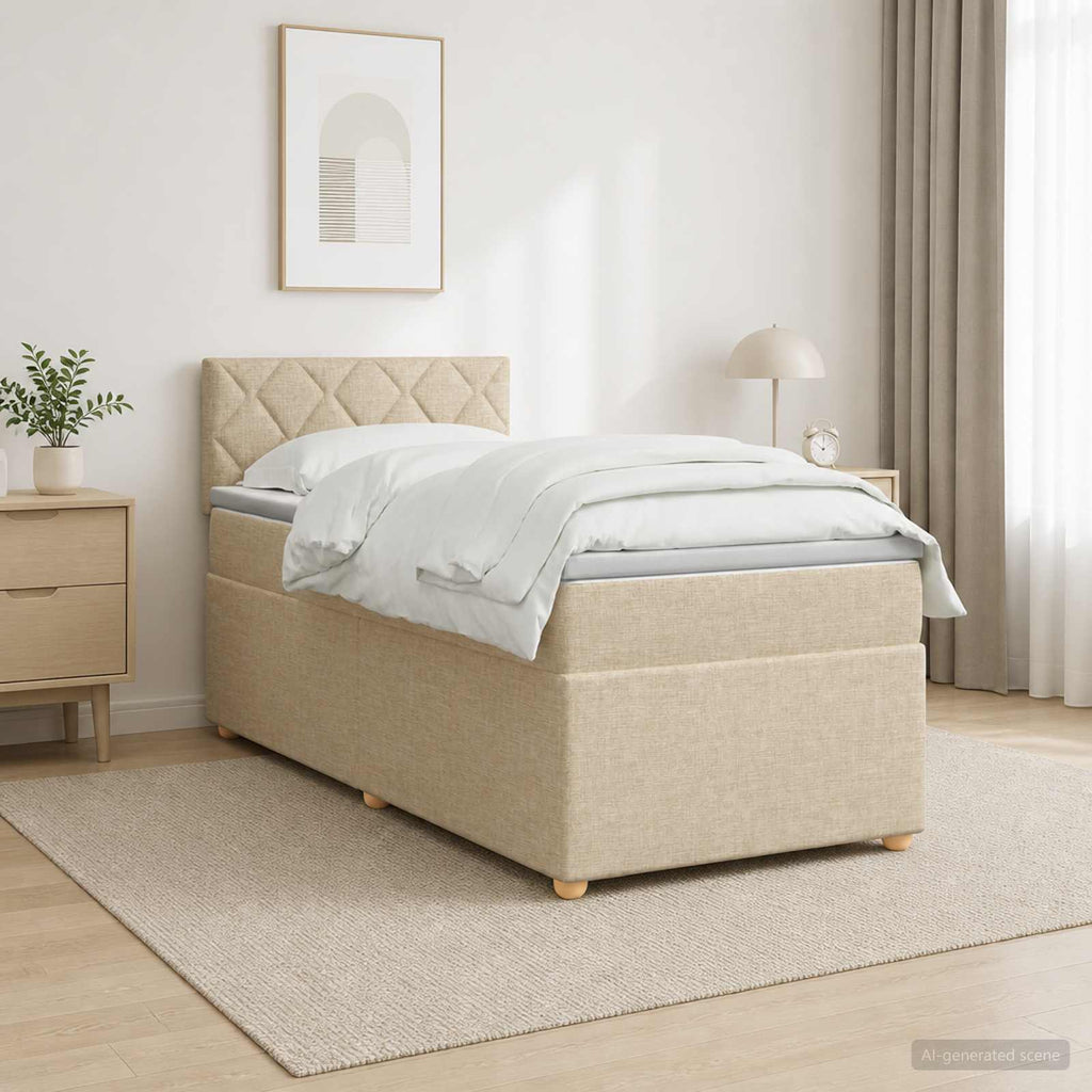 vidaXL Łóżko kontynentalne z materacem kremowy 90 x 200 cm tkanina
