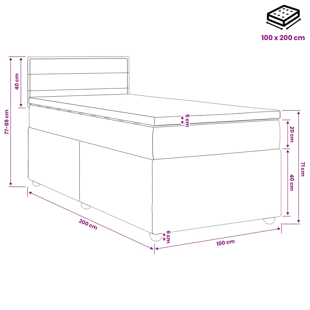 vidaXL Łóżko kontynentalne z materacem Czarny 100 x 200 cm tkanina