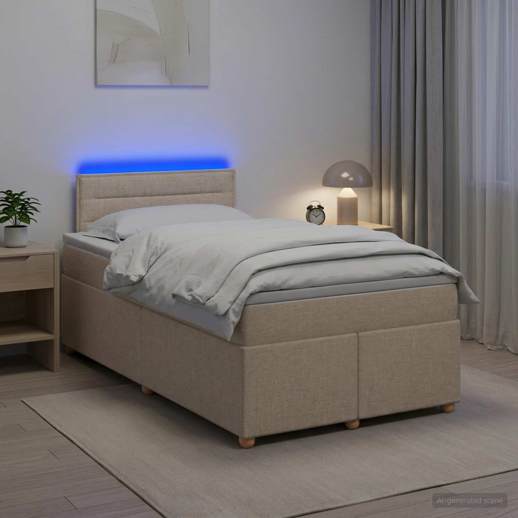 vidaXL Łóżko kontynentalne z materacem kremowy 120 x 190 cm tkanina