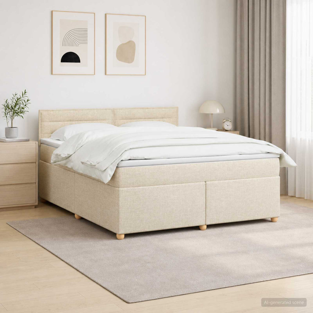 vidaXL Łóżko kontynentalne z materacem kremowy 140 x 190 cm tkanina