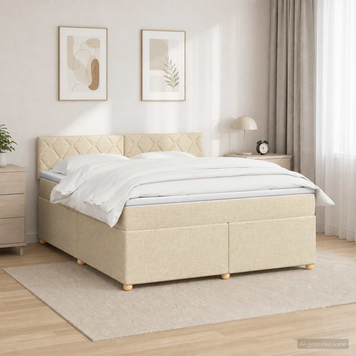 vidaXL Łóżko kontynentalne z materacem kremowy 140 x 190 cm tkanina
