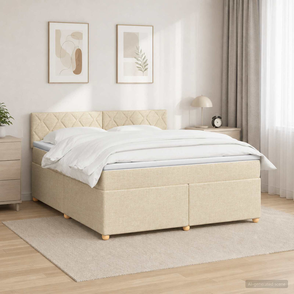 vidaXL Łóżko kontynentalne z materacem kremowy 160 x 200 cm tkanina