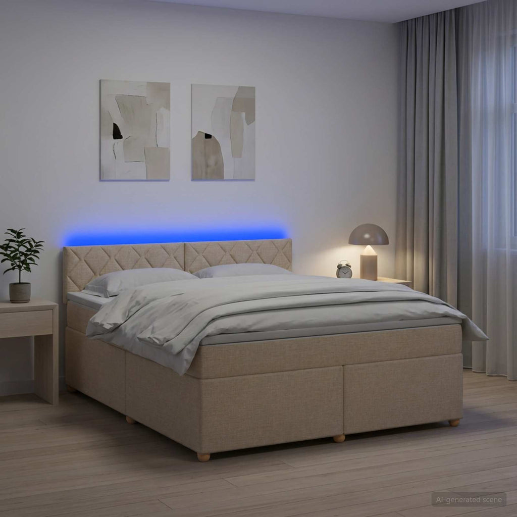 vidaXL Łóżko kontynentalne z materacem kremowy 160 x 200 cm tkanina