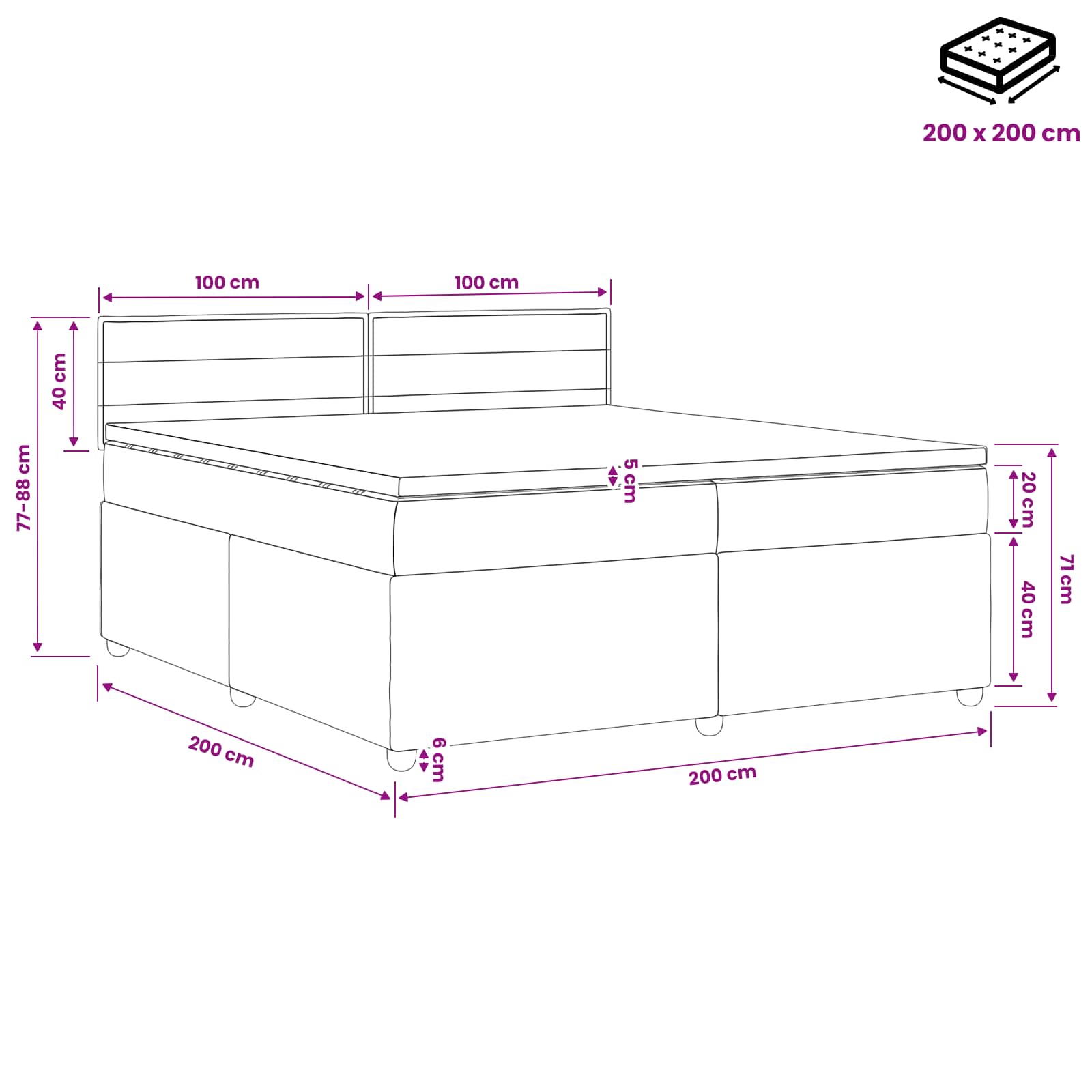 vidaXL Łóżko kontynentalne z materacem ciemnoszary 200 x 200 cm
