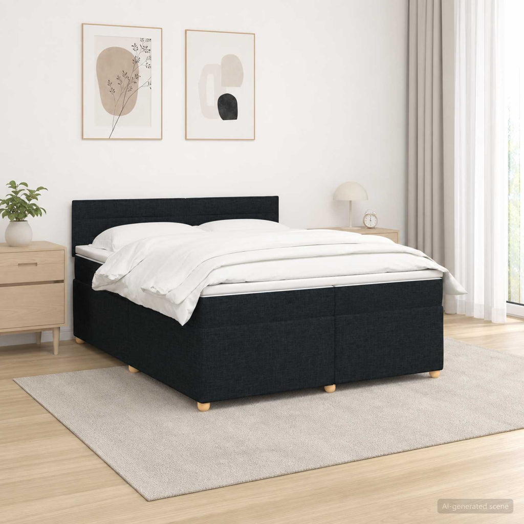 vidaXL Łóżko kontynentalne z materacem Czarny 200 x 200 cm tkanina