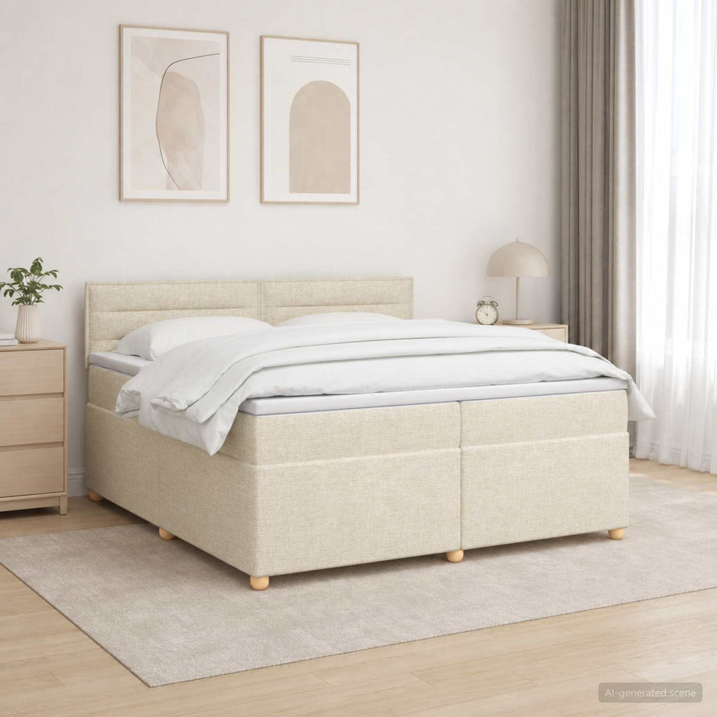 vidaXL Łóżko kontynentalne z materacem kremowy 200 x 200 cm tkanina