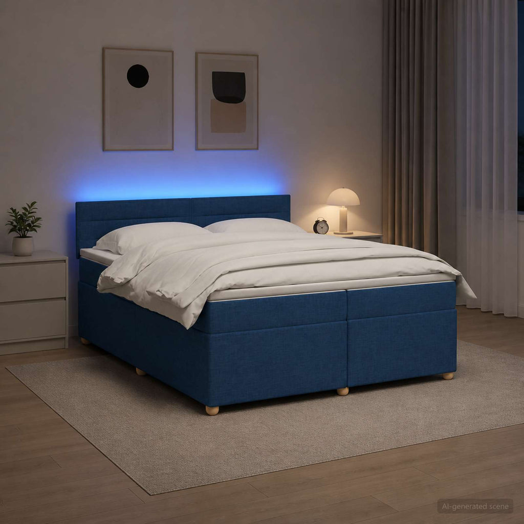 vidaXL Łóżko kontynentalne z materacem niebieski 200 x 200 cm tkanina